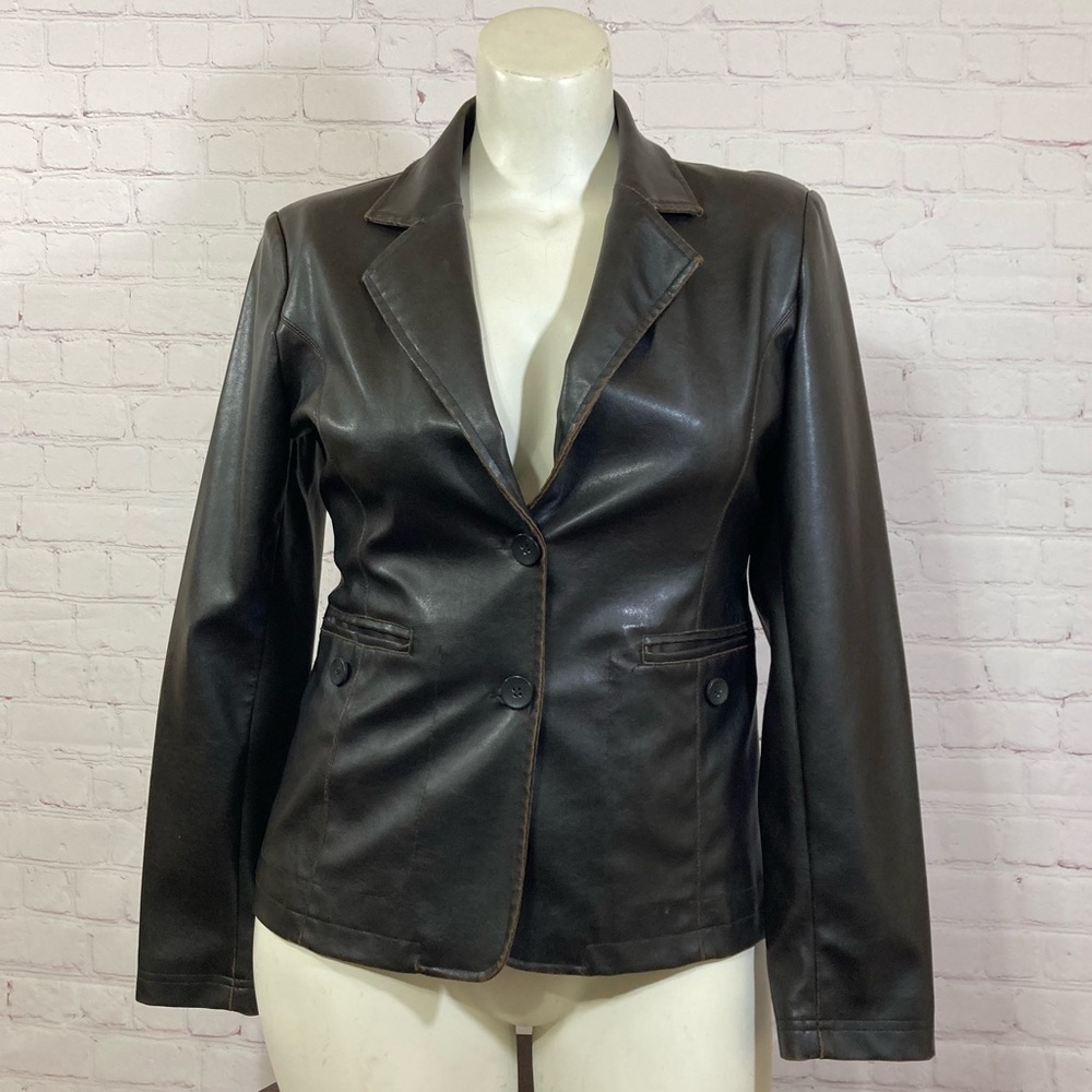 RQT SOPHISTICATE faux leather PVC blazer jacket. Vintage 90s Y2K fashion Medium